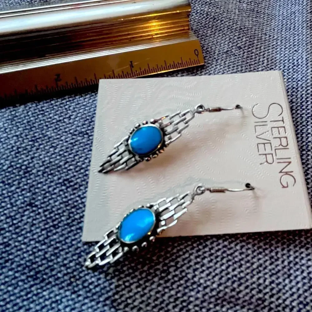 Y2K‎ Vintage-New Turquoise Bohemian Sterling Silver Earrings
